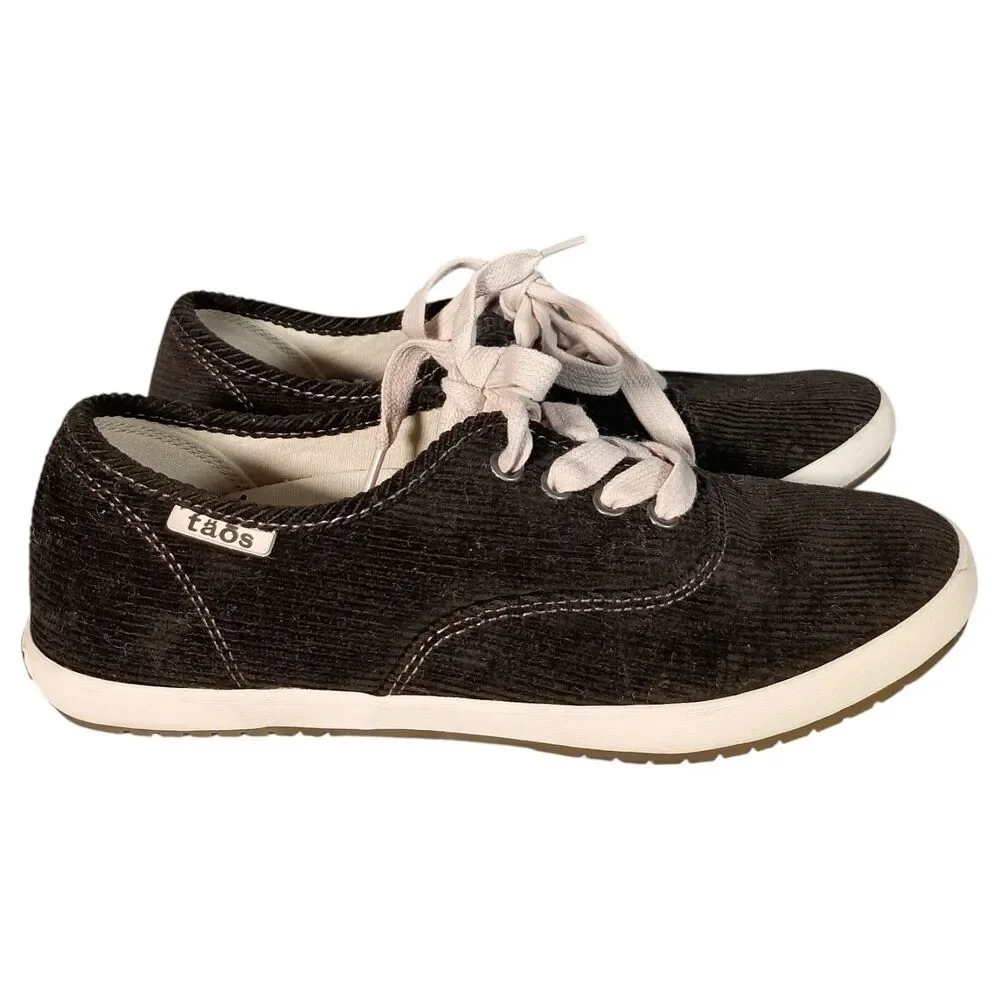 Taos Guest Star Sneakers Womens 7 Black Corduroy Lace Up Walking Shoes